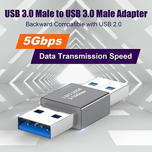 AGVEE [4 חבילות USB-A 3.0 זכר ל- USB-A 3.0 מתאם גברים, מחבר מאריך מאריך סיומת צימוד של USB 3.0, אפור